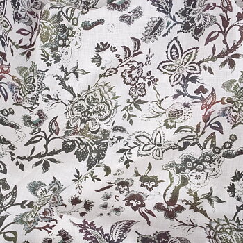 Floral linen fabric - print on white background - 643M