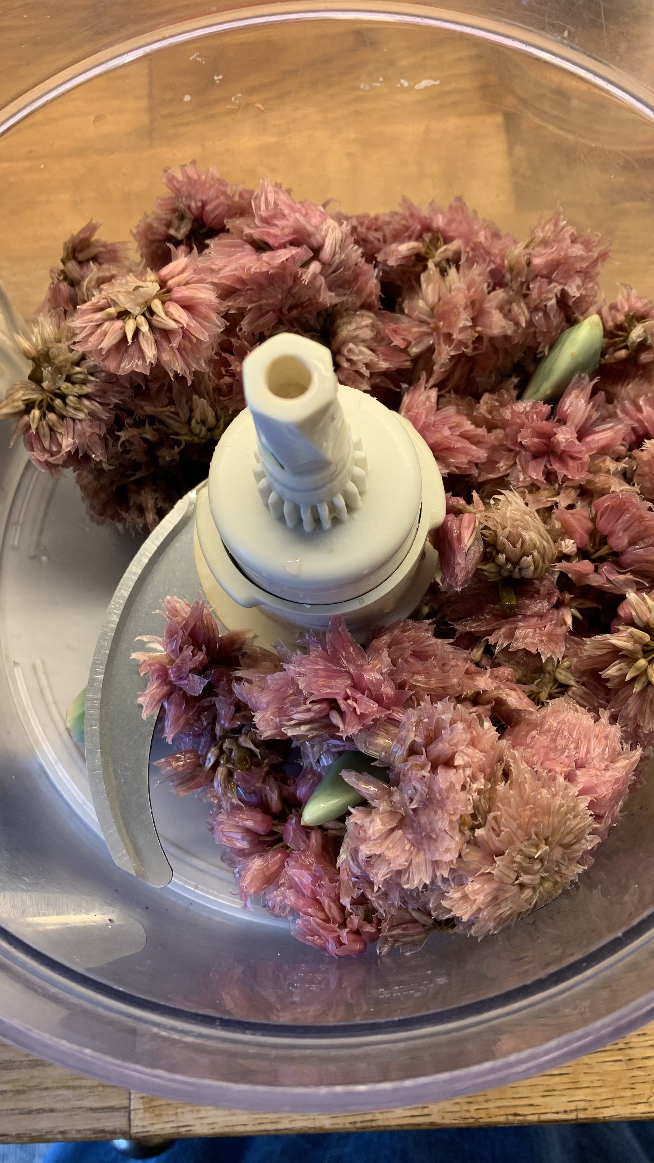 gräslöksblommor i mixer