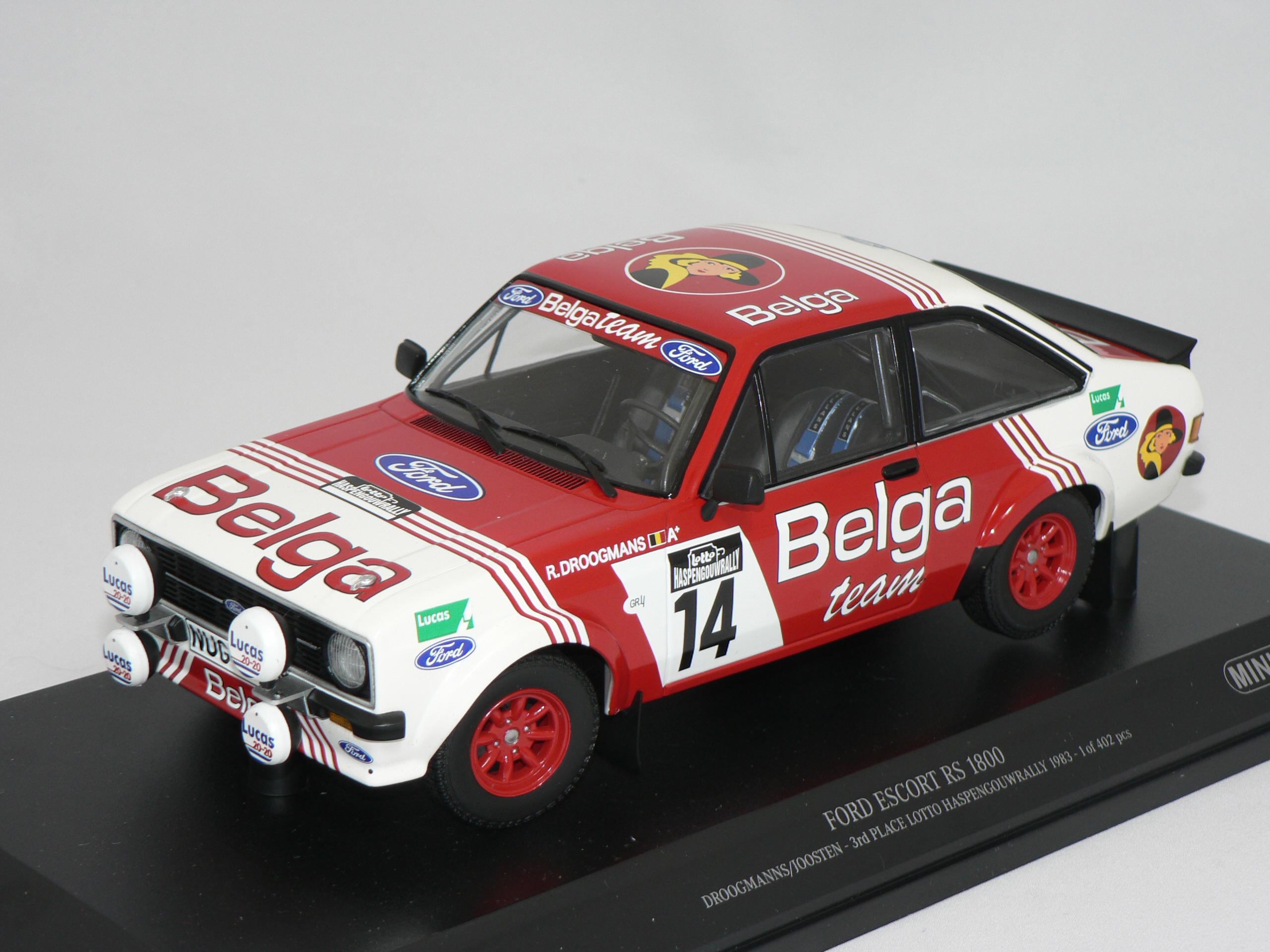 Ford Escort RS 1800 (3rd PLACE LOTTO HASPENGOUW RALLY 1983) R.Droogmans-R.Joosten  402 PCS   1:18  Minichamps