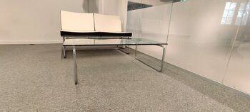 Soffa, Lammhults A-line med glasbord - vitt skinn