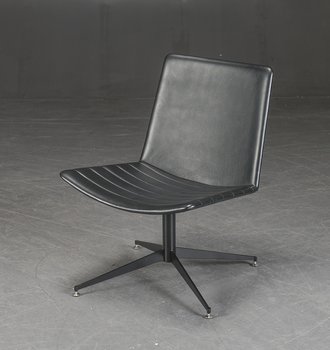 Swivel lounge chair in black leather
