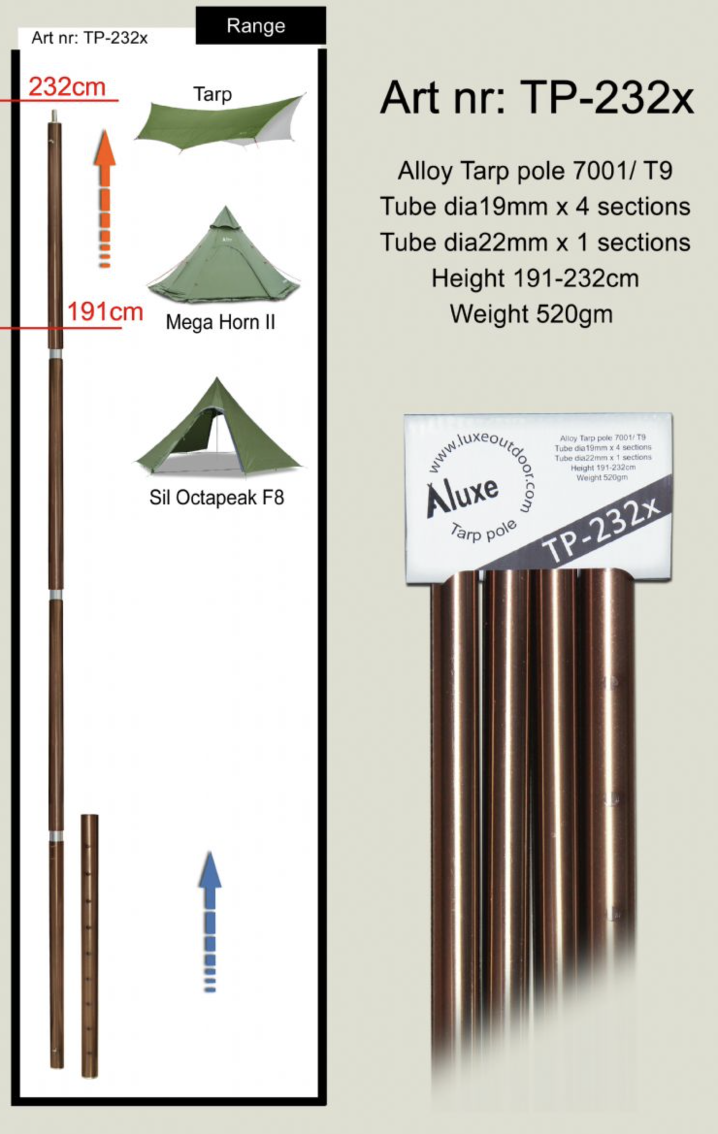 Ylellinen ulkokäyttöön tarkoitettu metalliseos pressutanko 110-163 cm - 4