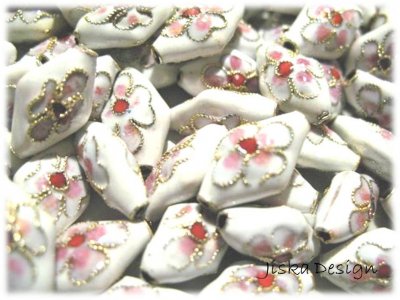 Cloisonné Romb Vit 15x9mm 10st