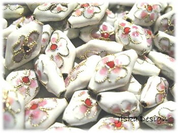 Cloisonné Romb Vit 15x9mm 10st