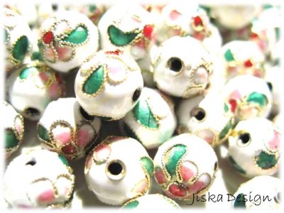 Cloisonné Rund Vit 10mm 10st