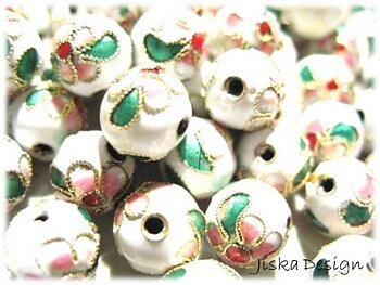 Cloisonné Rund Vit 10mm 10st