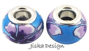 Fimo Pärla Blå Lila 13x9mm Hål: 5mm 10st