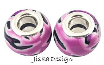 Fimo Pärla Rosa/Lila 13x9mm Hål:5mm 10st