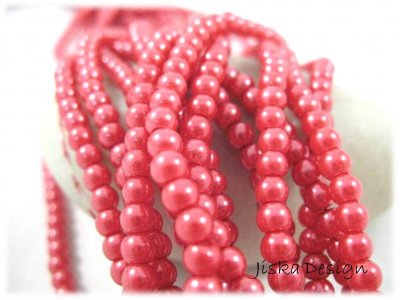 Glaspärlor Lackade Runda Cerise 4mm 1sträng