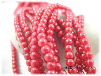 Glaspärlor Lackade Runda Cerise 4mm 1sträng