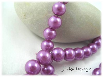 Glaspärlor Lackade Runda Lila 8mm 1sträng