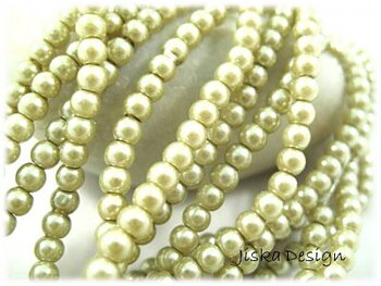 Glaspärlor Lackade Runda Olivgrön 4mm 1sträng