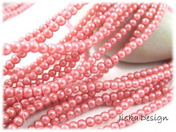 Glaspärlor Lackade Runda Rosa 4mm 1sträng