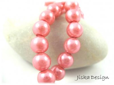 Glaspärlor Lackade Runda Rosa 8mm 1sträng