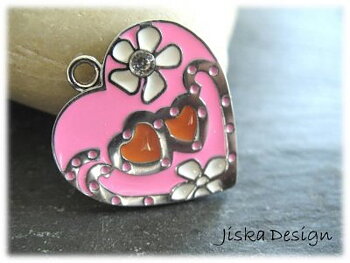 Hänge Hjärta Emalj Rosa med strass 27,5x25mm