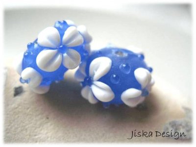 Lampwork Rondell Blå & Vit 13mm