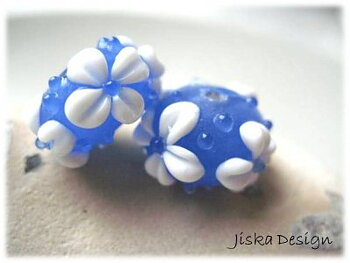 Lampwork Rondell Blå & Vit 13mm