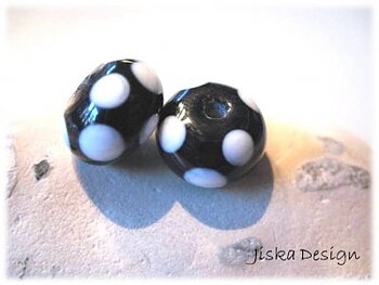 Lampwork Rondell Svart & Vit 13mm