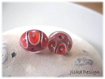 Lampwork Rondell Röd & Vit 13mm