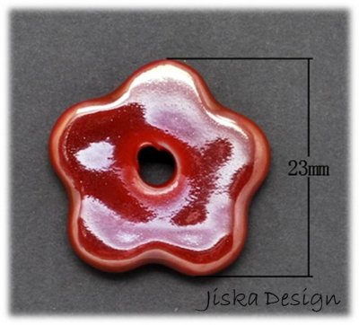 Porslins Blomma Flat Röd 23mm