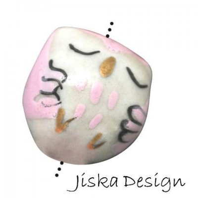 Porslins Pärla Uggla Rosa 14mm