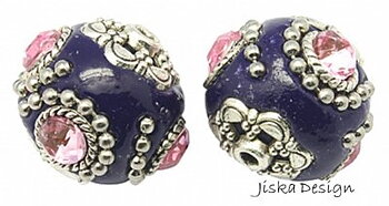Indonesisk Pärla Lila med Rosa Strass 20mm