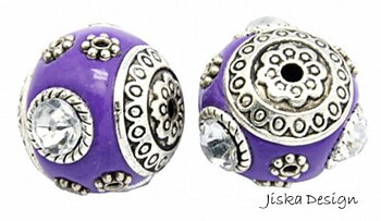 Indonesisk Pärla Lila med Strass 18mm