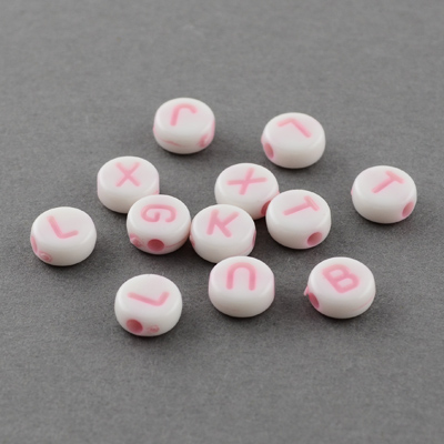 Akryl Bokstavspärlor A-Z Rosa 7mm 100st