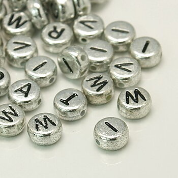 Akryl Bokstavspärlor A-Z Silver 7mm 100st