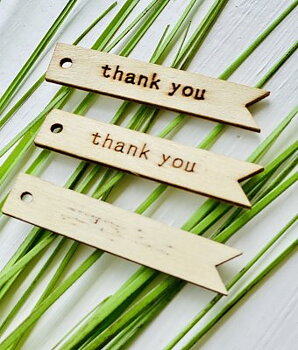 Trä Tag "thank you" 63x12,5mm 1st