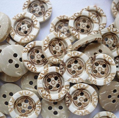 Knappar Kokos Beige Brun 15mm 10st