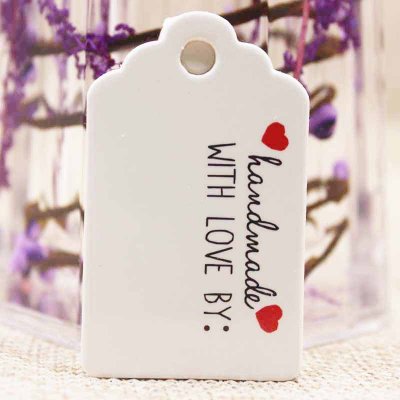 Pappers Tag "Handmade with love by:" 50x30mm 10st