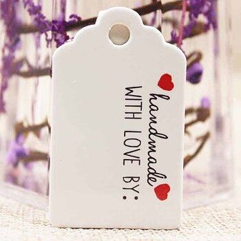 Pappers Tag "Handmade with love by:" 50x30mm 10st