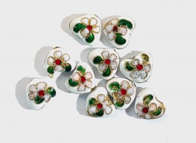 Cloisonné Hjärtan Vita 12,5x10,5mm 10st
