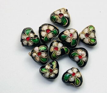Cloisonné Hjärtan Svarta 12,5x10,5mm 10st