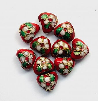 Cloisonné Hjärtan Röda 12,5x10,5mm 10st