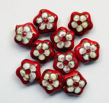Cloisonné Blommor Röda 15,5mm 10st