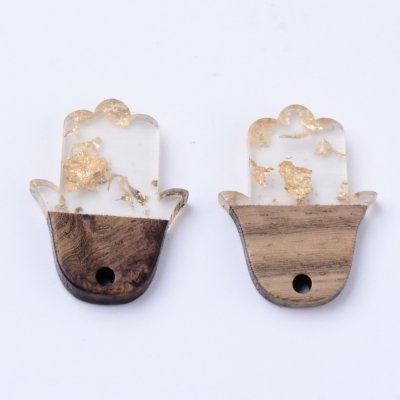 Valnöt Resin Guld Hamsa Hand 25x18,5x3mm 1st