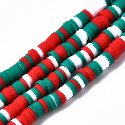 Heishi Pärlor Röd Grön Vit Mix 4mm 1sträng