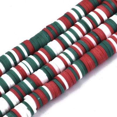Heishi Pärlor Röd Grön Vit Mix 6x1mm 1sträng