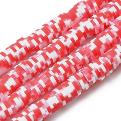Heishi Pärlor Röd Vit Pixlad 6x1mm 1sträng