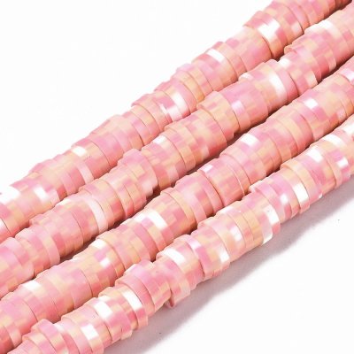Heishi Pärlor Rosa Vit Pixlad 6x1mm 1sträng