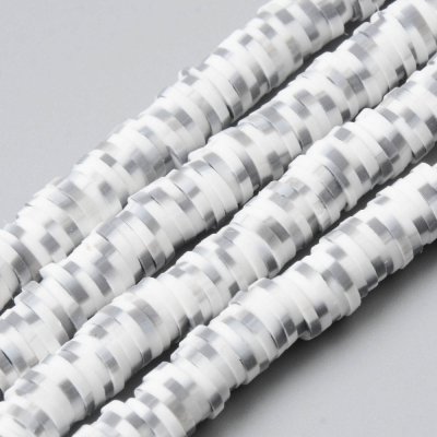 Heishi Pärlor Vit Grå Pixlad 6x1mm 1sträng