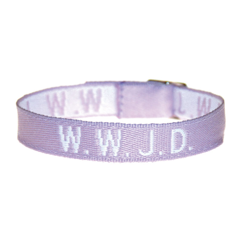 Tygarmband - WWJD - lila
