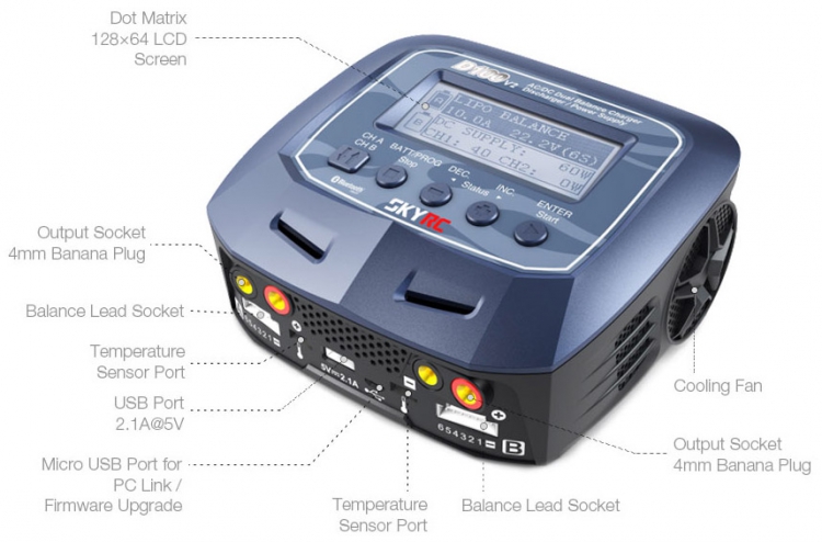 SkyRC D100 V2 Dual charger 2x100W 240VAC/12VDC - 5
