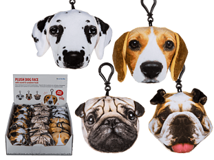Plush dog face with sound & carabiner hook