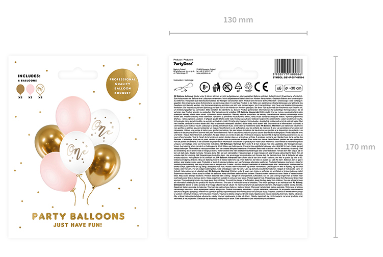Balloon ''One'' gold and pink 6 pcs - 2