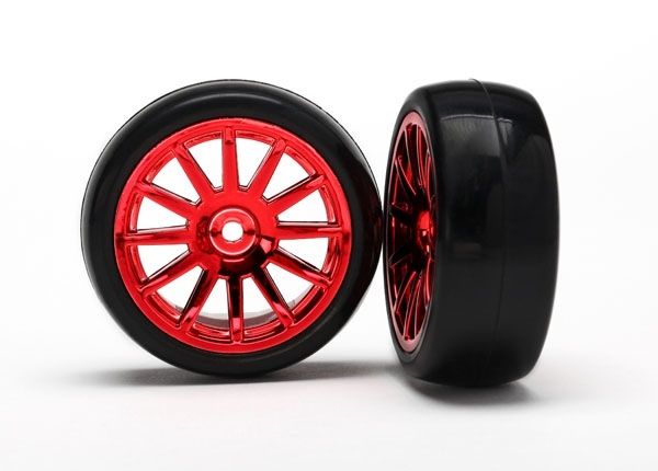 Traxxas 7573X Tires & Wheels Slicks/12-Spoke Red LaTrax Rally 
