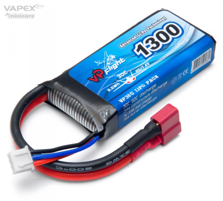 Batterie Lipo 2S 7,4V 1300mAh -T-Plug (71x33x14mm) - VPLP013FD