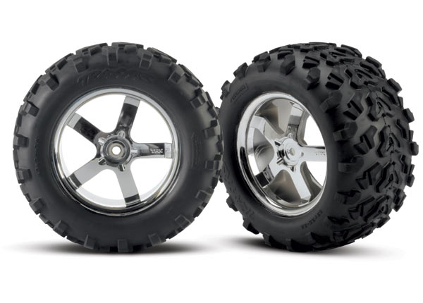 Traxxas 4973R 3,8" Maxx tires & Hurricane chrome wheels
